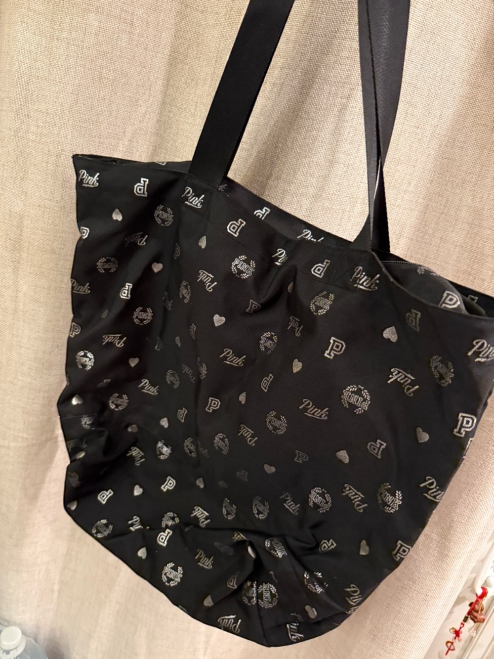 PINK Victoria's Secret Black Logo Repeat Tote